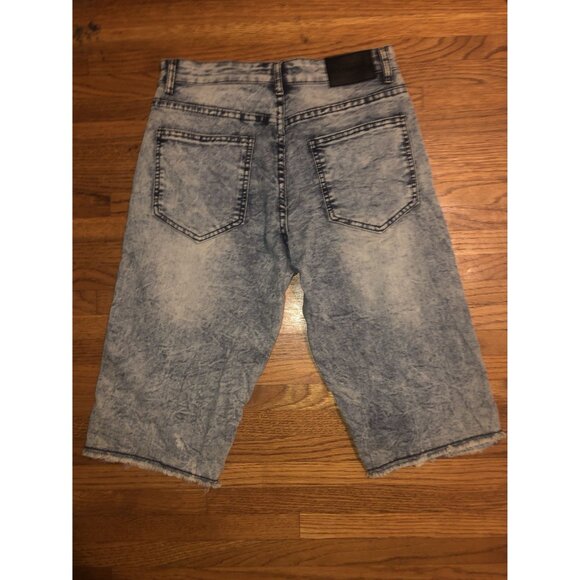 Encrypted Handcrafted Ice Wash Distressed Denim Shorts Size 38 - Picture 15 of 16